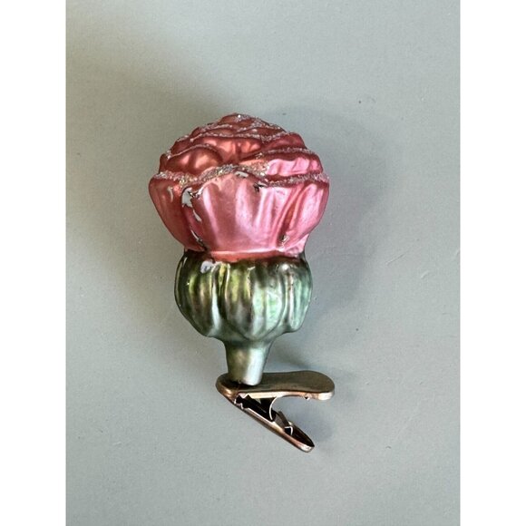 Vintage Blown Glass Rose Bud Clip On Christmas Ornament Midcentury - Picture 2 of 7